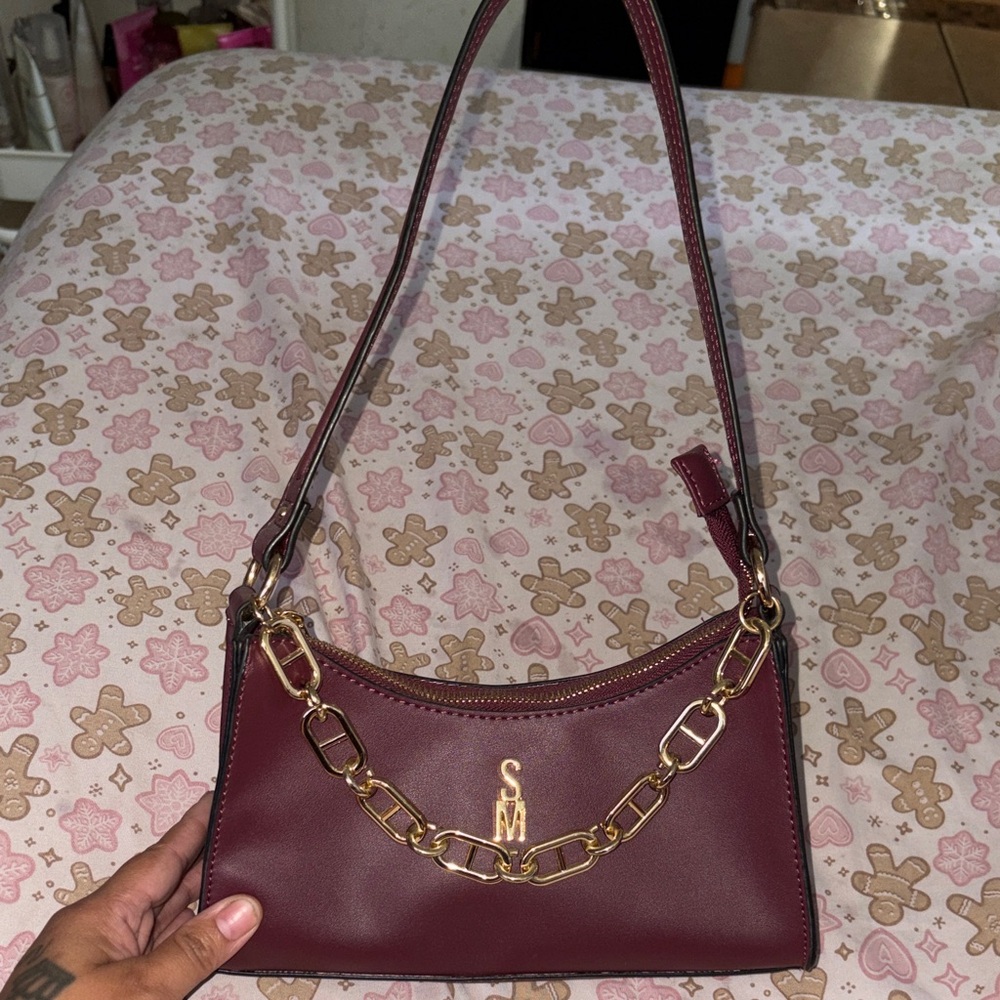 Steve Madden Burgundy Shoulder Bag with Gold Chain